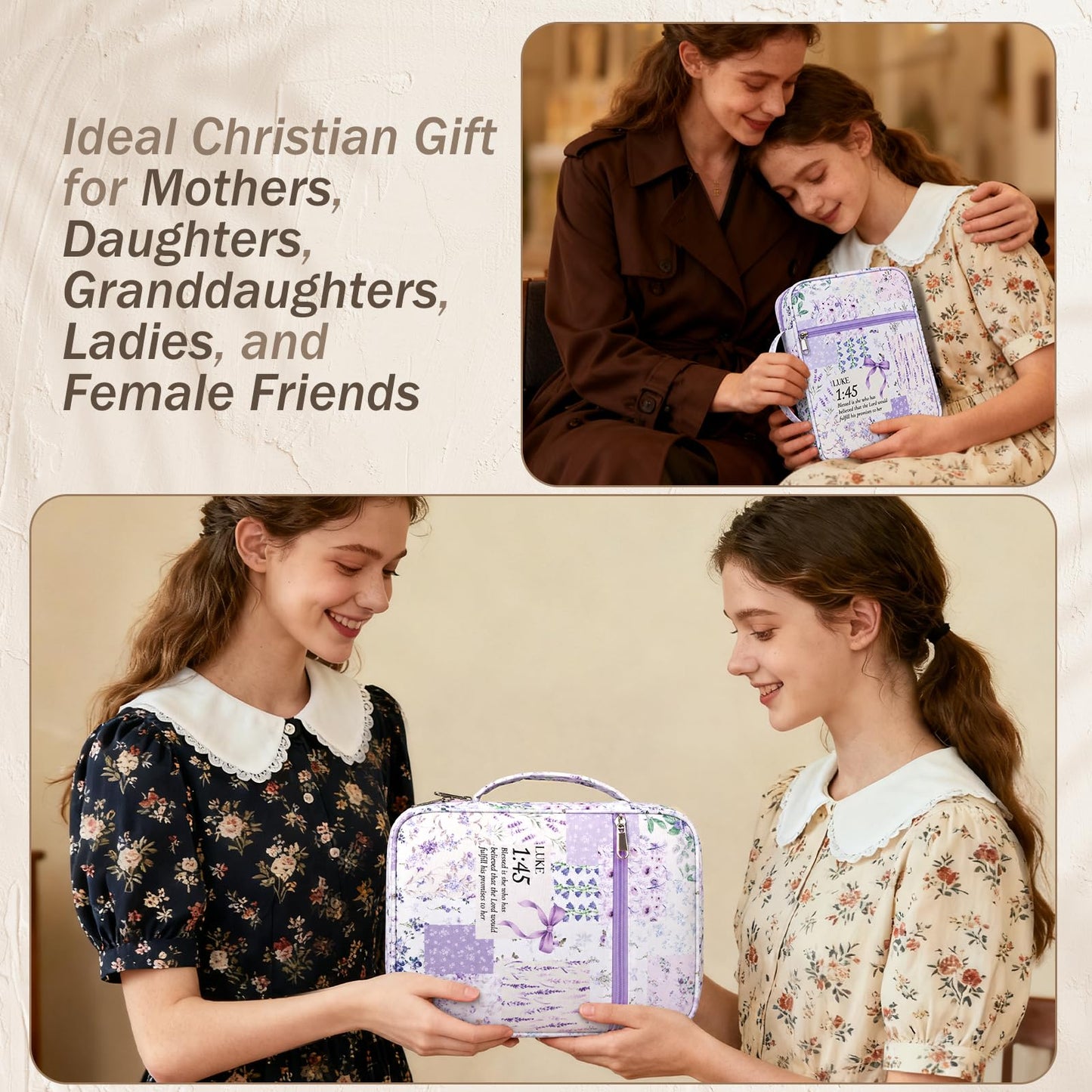 XKDOUS Bible Cover for Women Church Book Holder Canvas Patchwork Carrying Case with Handle, Study Supplies Carrier Portable Bible Bag Journaling Kit Christian Gifts for Mom, Friends