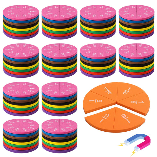 EHR Magnetic Fraction Circles Bulk Classroom Set, Fraction Manipulatives for Elementary Math Teachers, Hands-On Fraction Learning Tools, 12 Sets