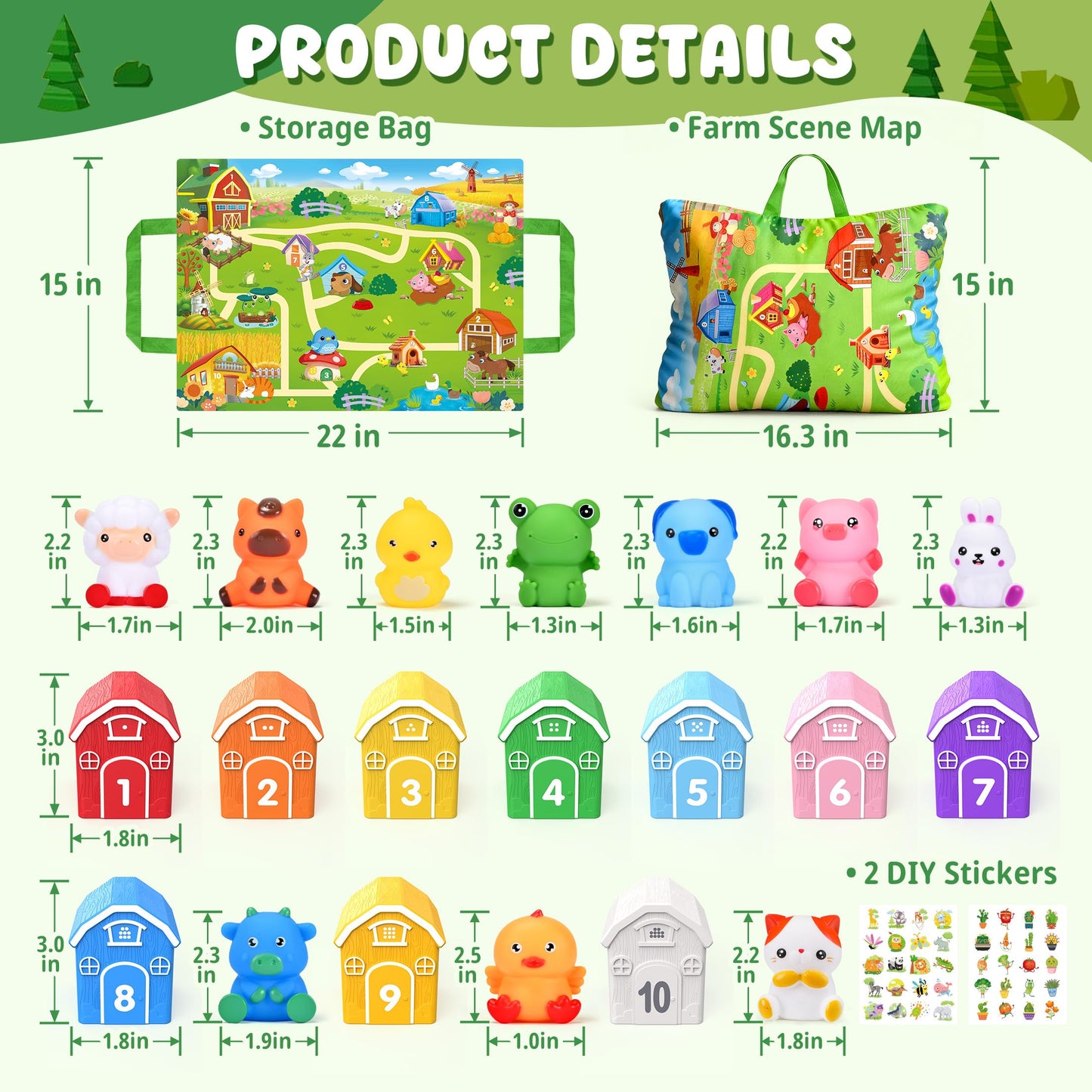 GooMags Montessori Toys for Toddlers, 21Pcs Farm Toys with Storage Bags/Playmat Counting, Matching, Sorting Preschool Learning Toy Including 10 Animal Finger Puppets Birthday Gift