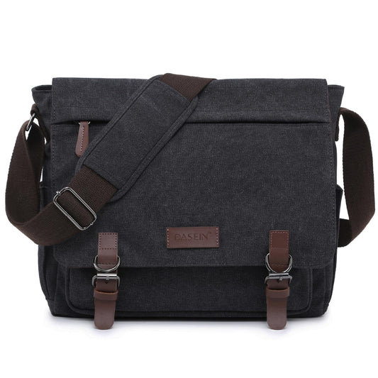 Dasein Large Vintage Canvas Messenger Shoulder Bag, Black, 15in Laptop