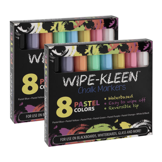 Wipe-Kleen Liquid Chalk Board Window Markers, Non Toxic Dry Erasable Pens for Cafe Menu Signs, Blackboard, Whiteboard & Glass- Bullet or Chisel Reversible Tips Pastel Color- Set of 8 [2-Pack]