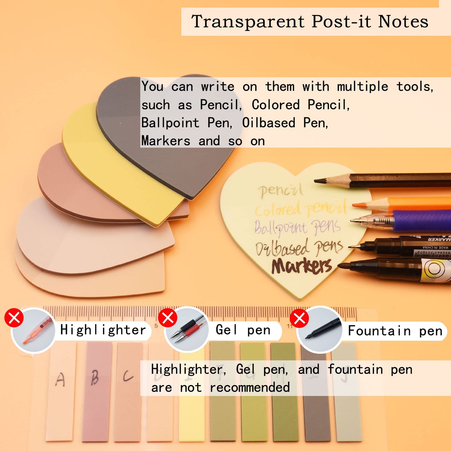 YOUDEFUL 800Pcs Transparent Sticky Notes, 2.76"x2.76" Clear Heart Sticky Notes, Waterproof Translucent Sticky Note Pads for Books Annotation, Clear Post it Notes for Bible Study, School, Office