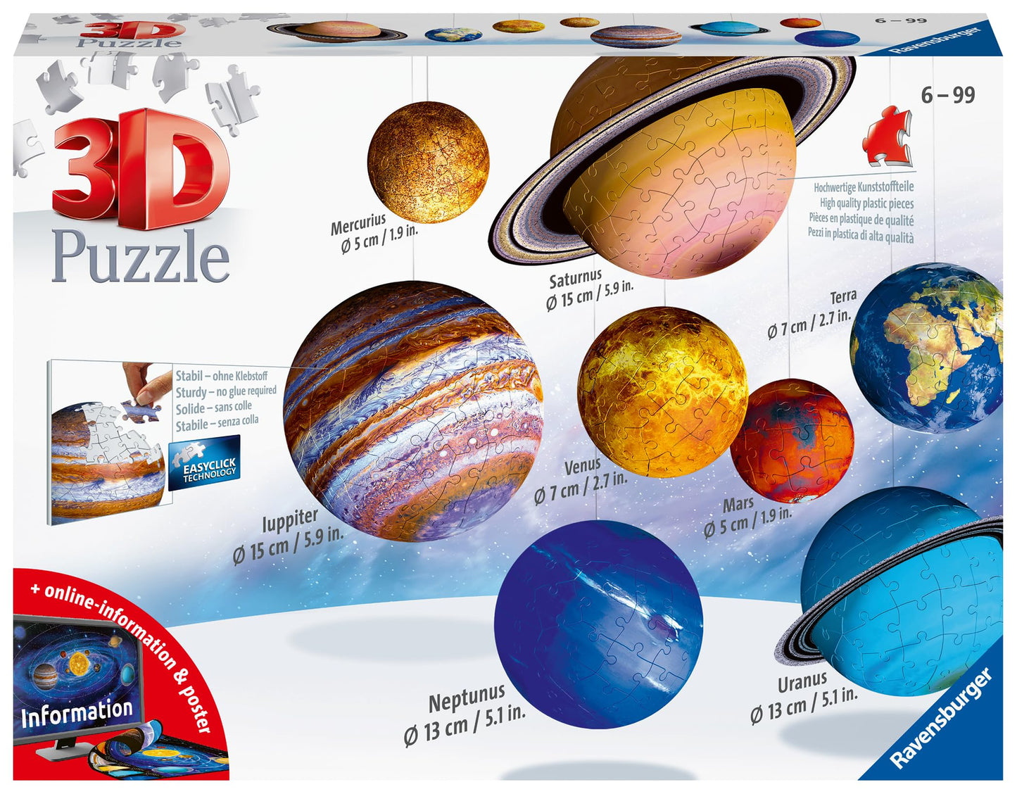 Ravensburger Solar System 540 Piece - 9 Planet 3D Jigsaw Puzzle Set for Kids & Adults - Easy Click Technology - Durable Material - MESH Accredited