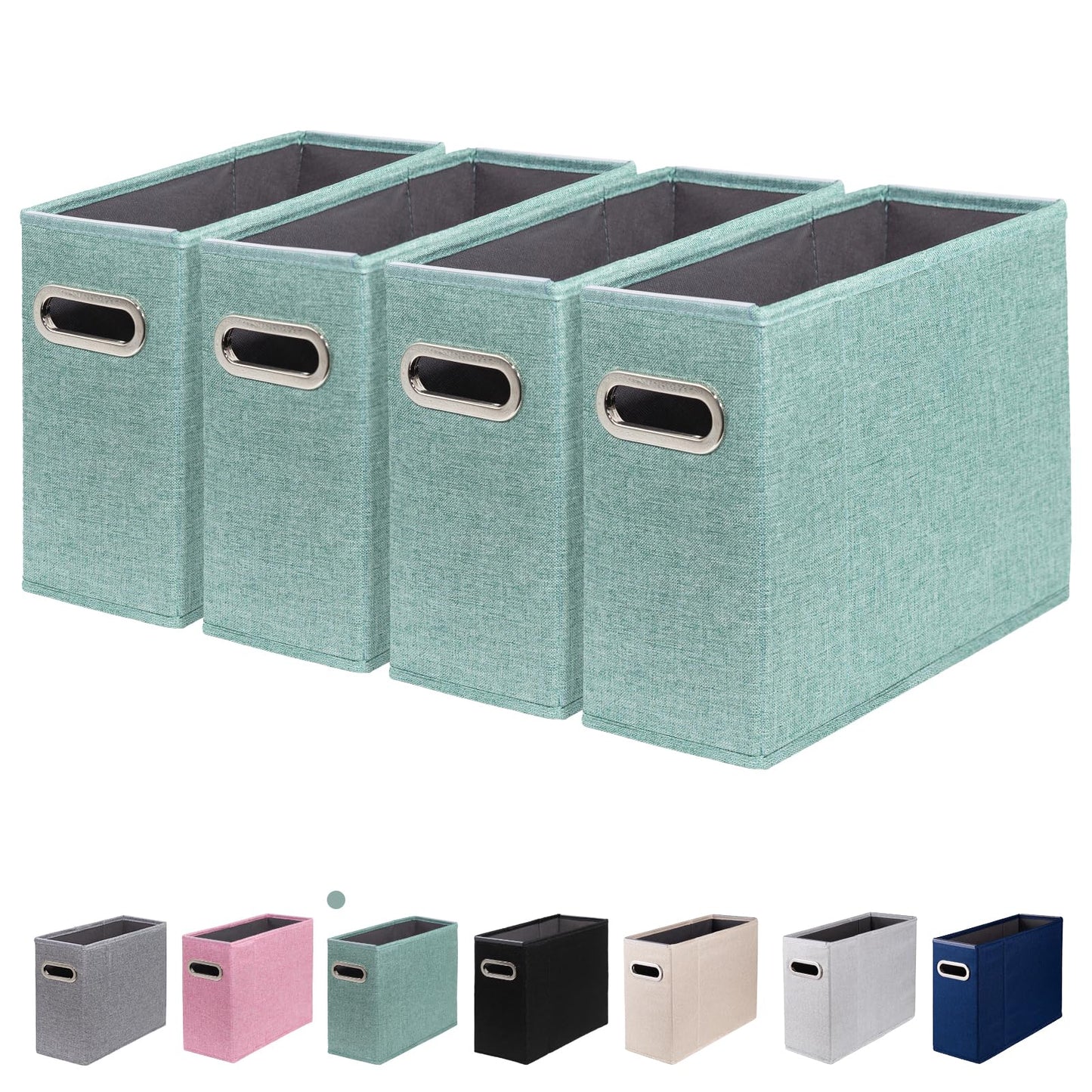 ComfortKeeper 4 Packs Letter Size File Organizer, File Folders Organizer, Fabric Storage Box, Collapsible Paper Organizer with Metal Handle, Smooth PVC Rails, Only Box (Green)