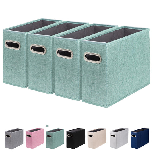ComfortKeeper 4 Packs Letter Size File Organizer, File Folders Organizer, Fabric Storage Box, Collapsible Paper Organizer with Metal Handle, Smooth PVC Rails, Only Box (Green)