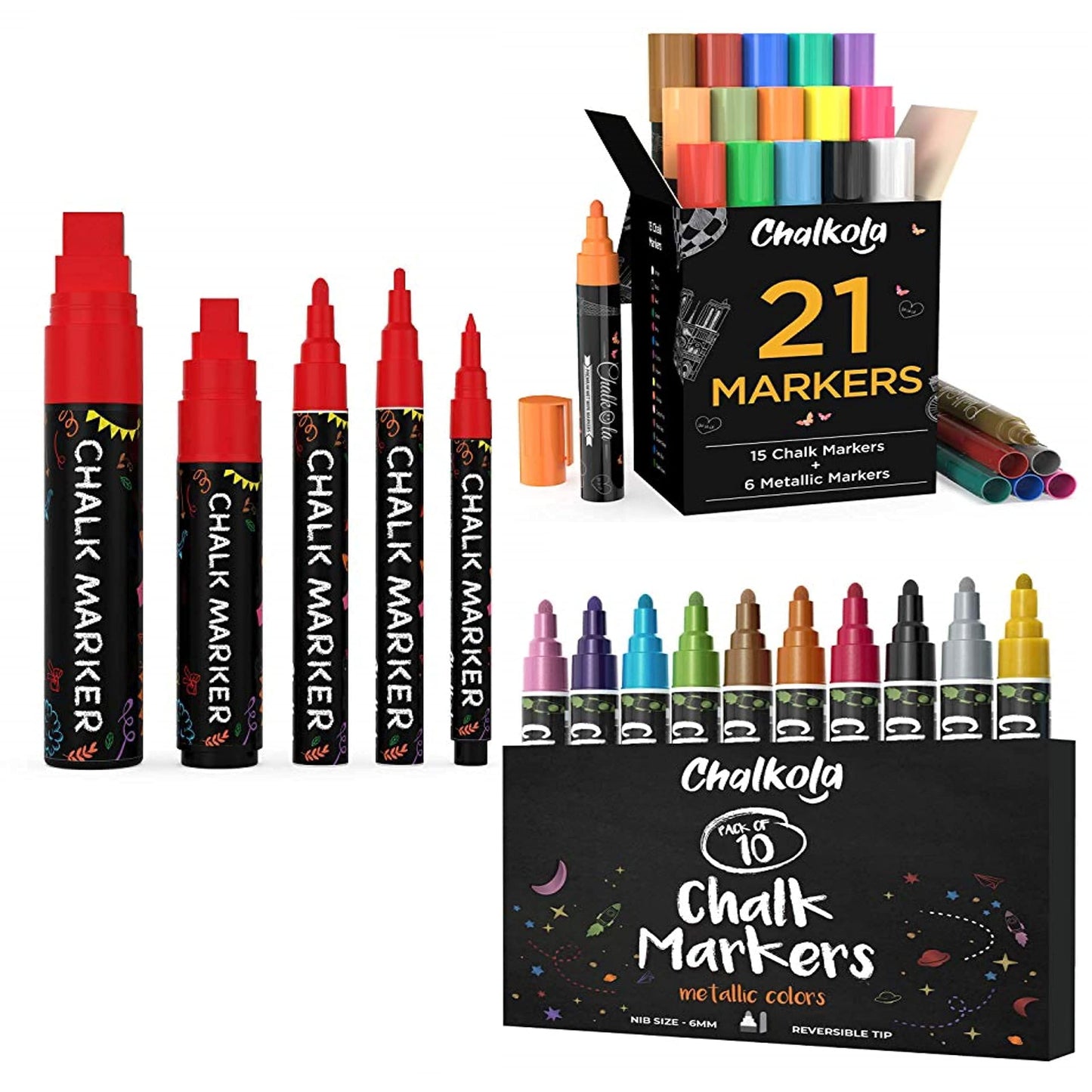 Assorted Chalk Bundle - 5 Red Variety + 21 Classic + Metallic 6mm