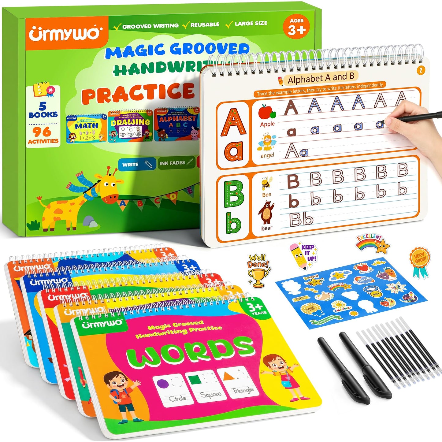 Magic Grooved Writing Practice for Kids Age 3-5, Reusable Grooved Handwriting Practice Kindergarten Workbooks for Kids Ages 3-8, Preschool Learning Activities, Tracing Books Gifts for Boys Girls