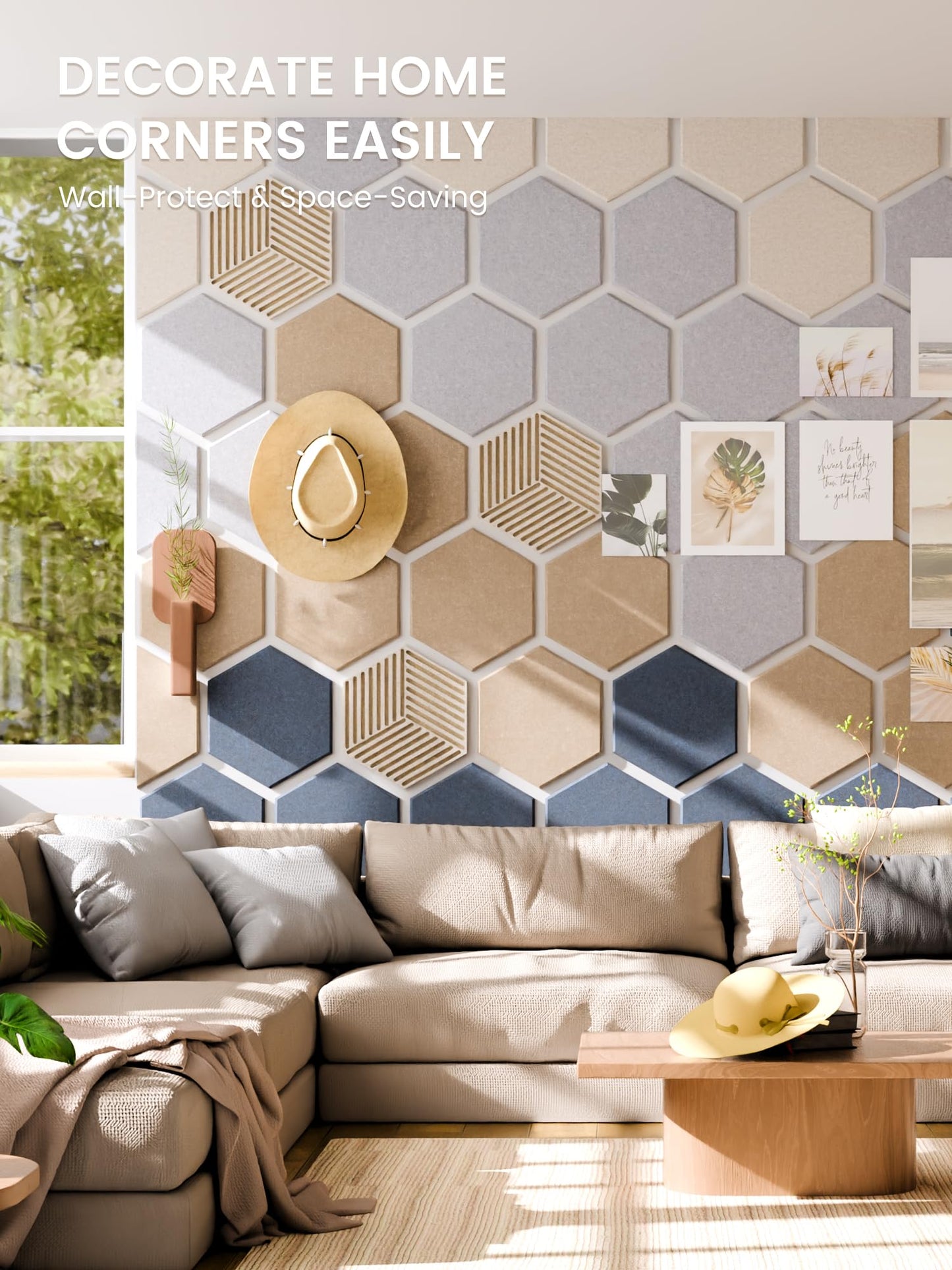 Fluxynara Hexagon Cork Board Alternative for Walls Decor-10-Pack Felt Bulletin Board Tiles,with 30 Pushpins,50 Adhesive Tabs for Office,Classrooms & Home Pin Board Felt Board-Nordic Slate