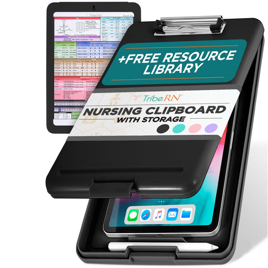 Tribe RN Nursing Clipboard with Storage - Medical Clipboard Nursing Essentials for Nurses and Nursing Students School Supplies with Quick Access Reference Guide (Black)