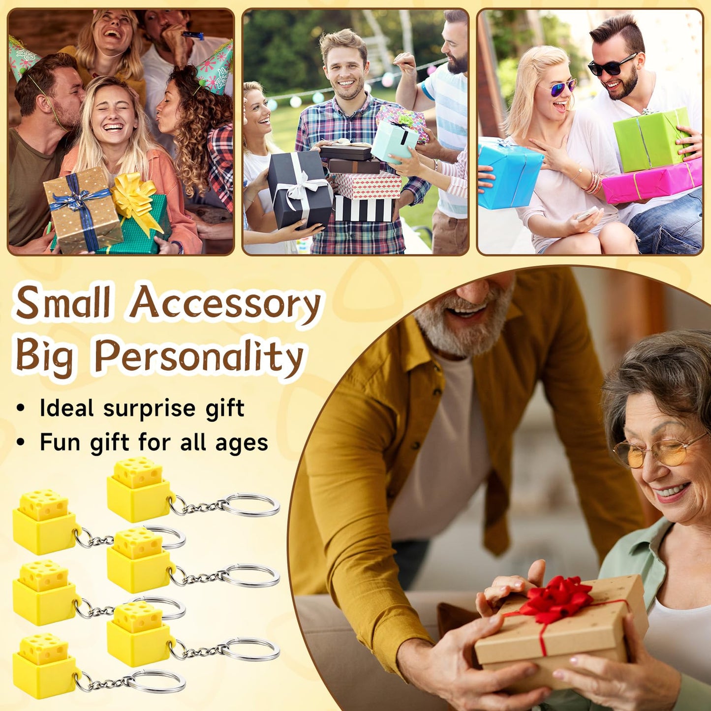 Kenning 12 Pcs Cheese Clicker Fidget Toys Keychain Bulk 3D Printed Clicker Fidget Toys Keyboard Stress Relief Keychain Gifts for Kids Student Employee Coworkers Graduation Party Favors End of Year