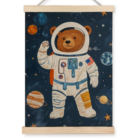 URLLUAE Astronaut Bear Space Wall Art Posters for Kids Room, Cute Outer Space Planet Poster Hanger Frame for Boys Bedroom Classroom Nursery Playroom Wall Decor, 12x16 Inch