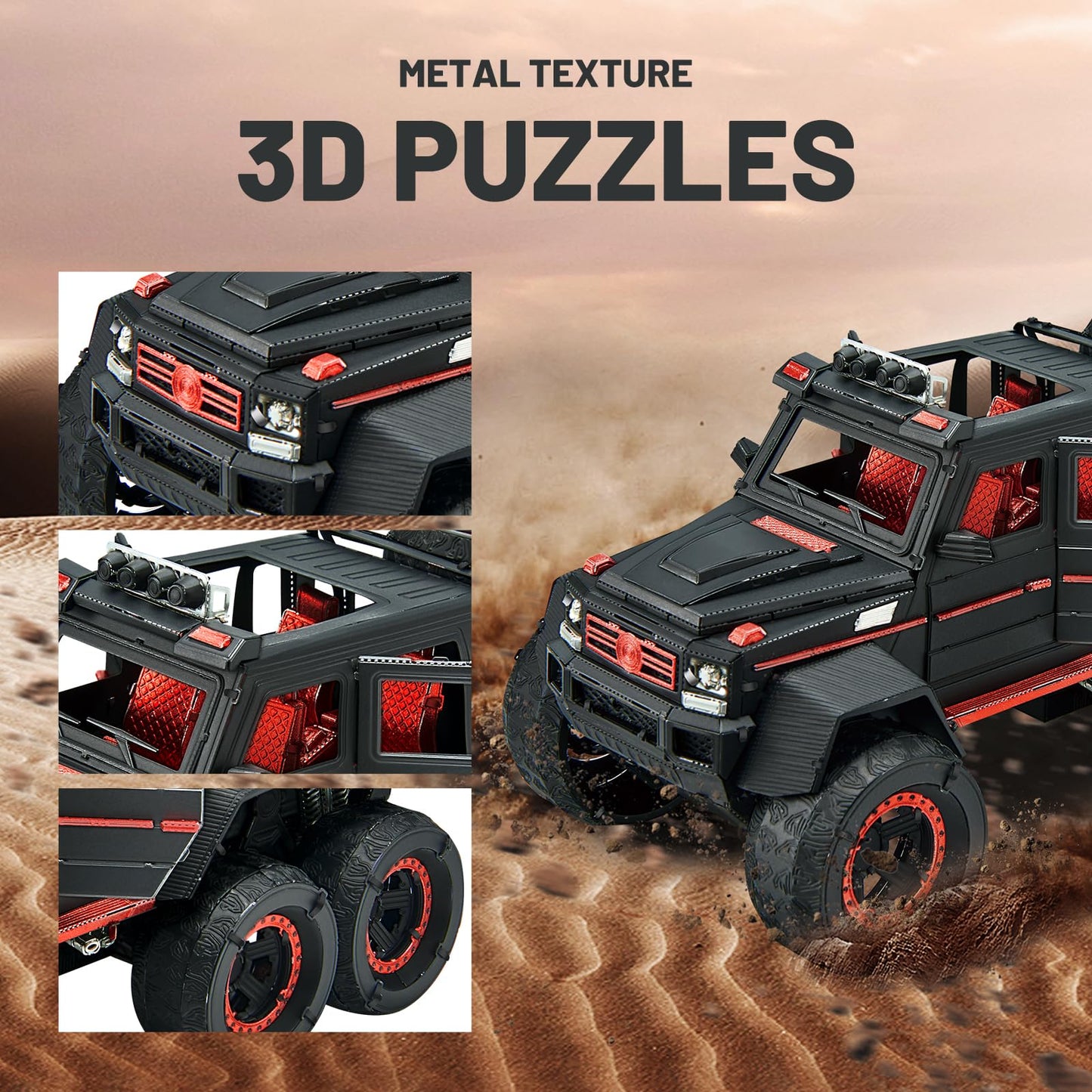 Piececool 3D Metal Puzzles for Adults, Luxury Model Truck 6X6 Off-Road Vehicle SUV Model Kit to Build for Men Hobbies Great Birthday Gifts