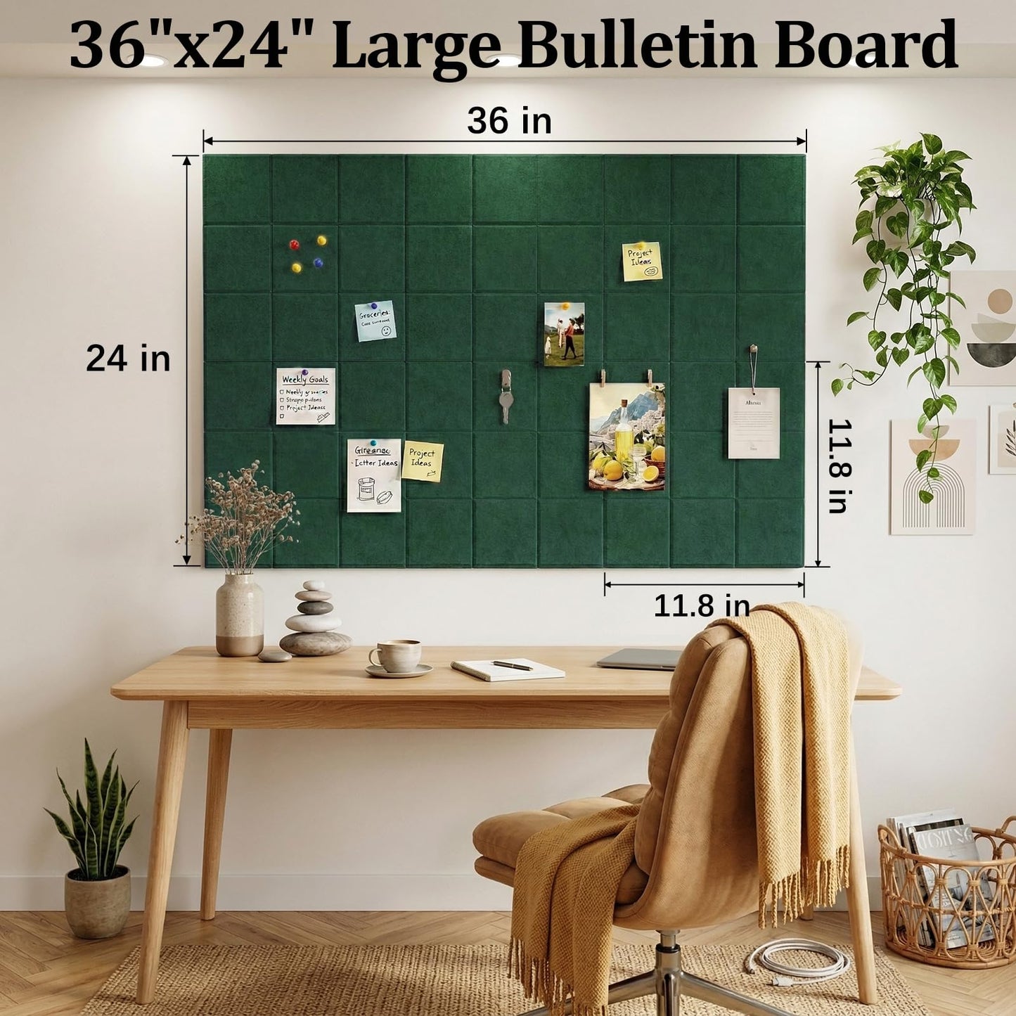Large Felt Bulletin Board for Walls: 6-Pack Black Cork Board Alternative 11.8x11.8 Inch Peel and Stick Pin Board Wall Decor for Home Organization, Office Memo Board, Self-Adhesive Wall Tiles