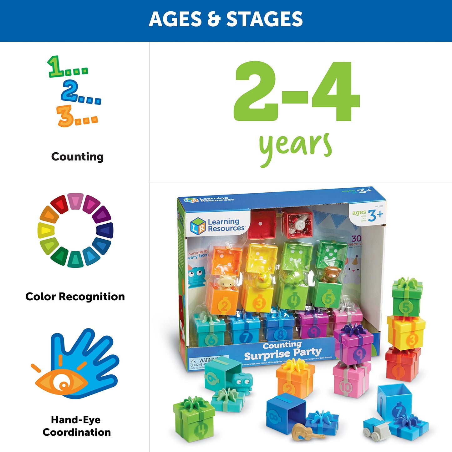 Learning Resources Counting Surprise Party - Toddler Montessori Toys, Stacking Preschool Activities, Matching Color Game, Homeschool, Fine Motor Skills, Gifts For Boys And Girls, Manipulatives