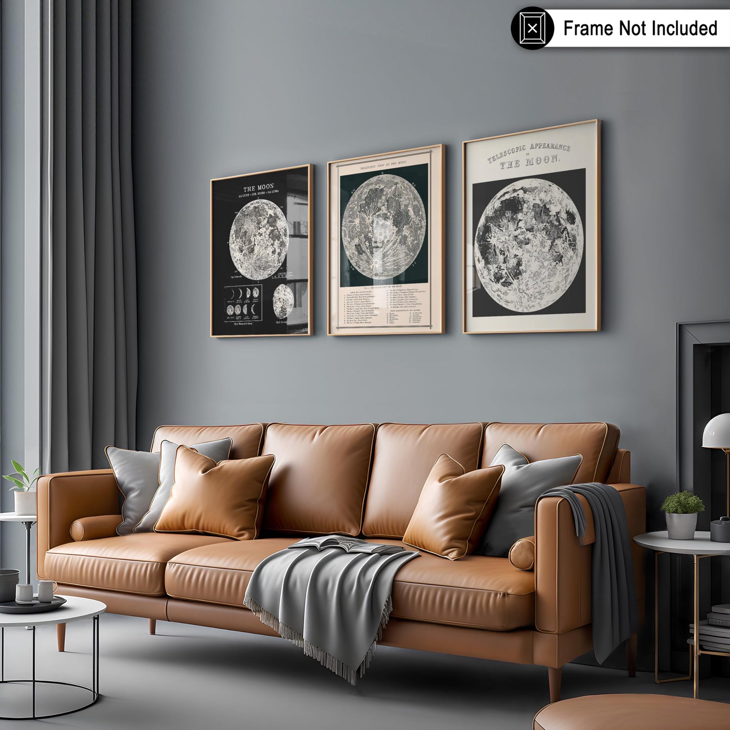 Poster Master 3-Piece Moon Wall Art Set, 8x10 Unframed Art Print Posters, Lunar Home Decor, Astrological Room Decoration Poster, Black & White Moon Design, Gift for Planetary Astrology Fans