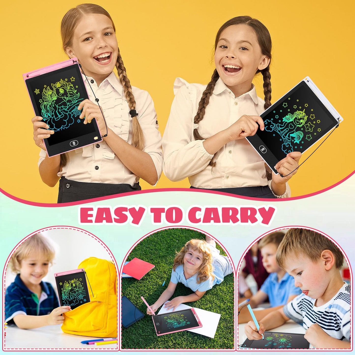 Zhehao 20 Pack LCD Writing Tablet for Kids: 8.5 Inch Colorful Drawing Doodle Boards - Reusable Erasable Doodle Board Educational Learning Toys Gifts for Toddlers Ages 3-8 Party Favors(Pastel,Cute)