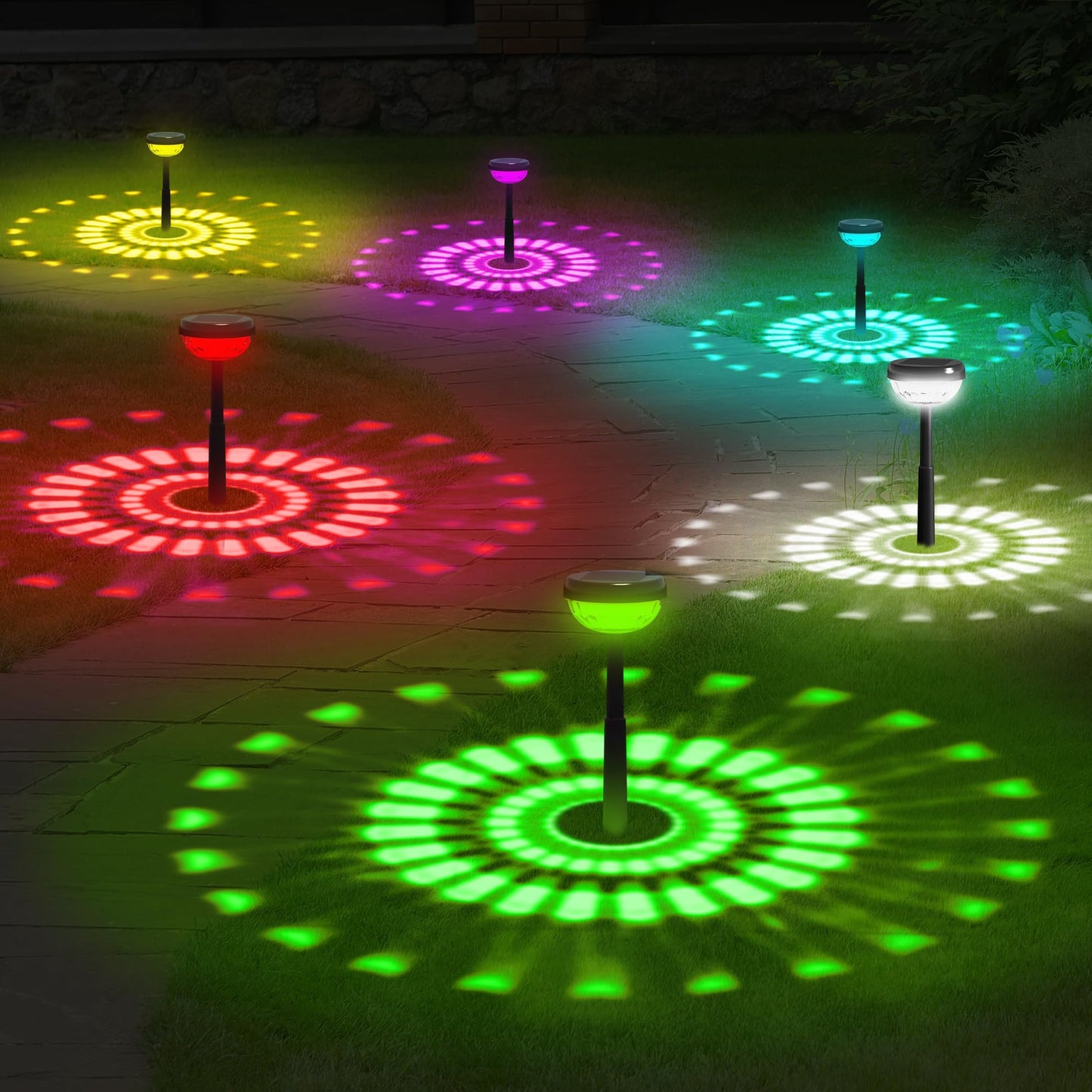 Ensenior Solar Garden Lights, 3000K White & RGB, Waterproof, Energy-Efficient, Pack of 8, Model CP4-12CM-30K-08-BL-RGB