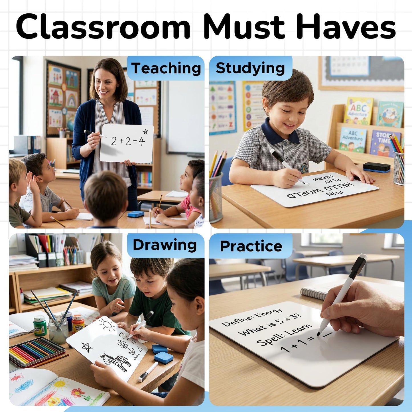 26 Pack Dry Erase Lapboards 12" x 9" - Double Sided Small Dry Erase Boards with 26 Markers & Erasers - Bulk Mini White Boards for Students, Kids, Teachers & School - Classroom Whiteboard Supplies