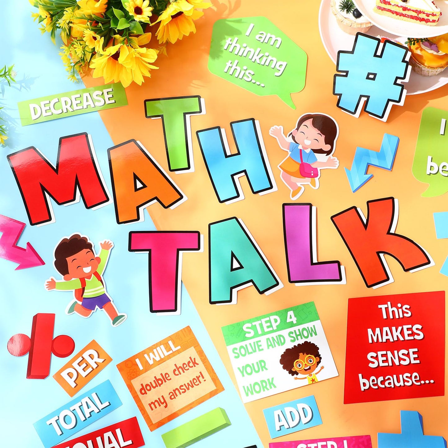 Pajean 85 Pcs Math Talk Bulletin Board Set Math Posters Classroom Decorations Educational Mathematics Paper Cutout for Elementary Middle High School Wall Chalkboard Decor Teacher Supplies(Talk)