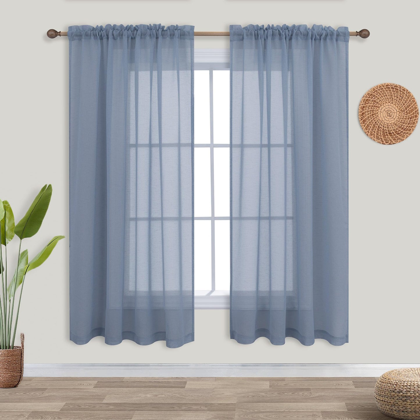 KOUFALL Nursery Curtains Baby Boys Room,Light Dusty Blue Sheer Classroom Curtains for Windows,63 Inch Length 2 Panel Set