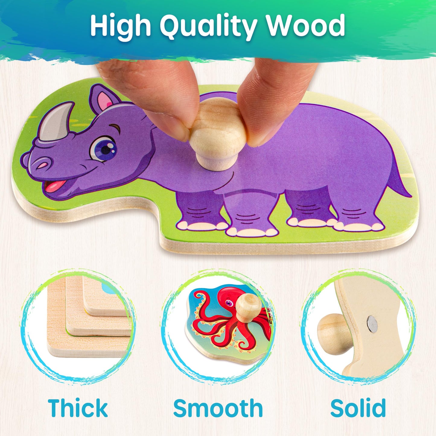 SYNARRY Wooden Puzzles for Toddlers 1-3, 6XSET Animals Puzzles for Toddlers 2-4 with Rack, Toddler Puzzles Ages 2-4, Kids Learning Educational Montessori Toys, Education Toys for 2 3 Years Boys Girls