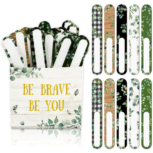 Whaline 101 Pcs Back to School Eucalyptus Flip Name Stick with Box Greenery Talking Sticks Teacher Student Grouping Tally Sticks Name Tags for Classroom Educational Learning Activities