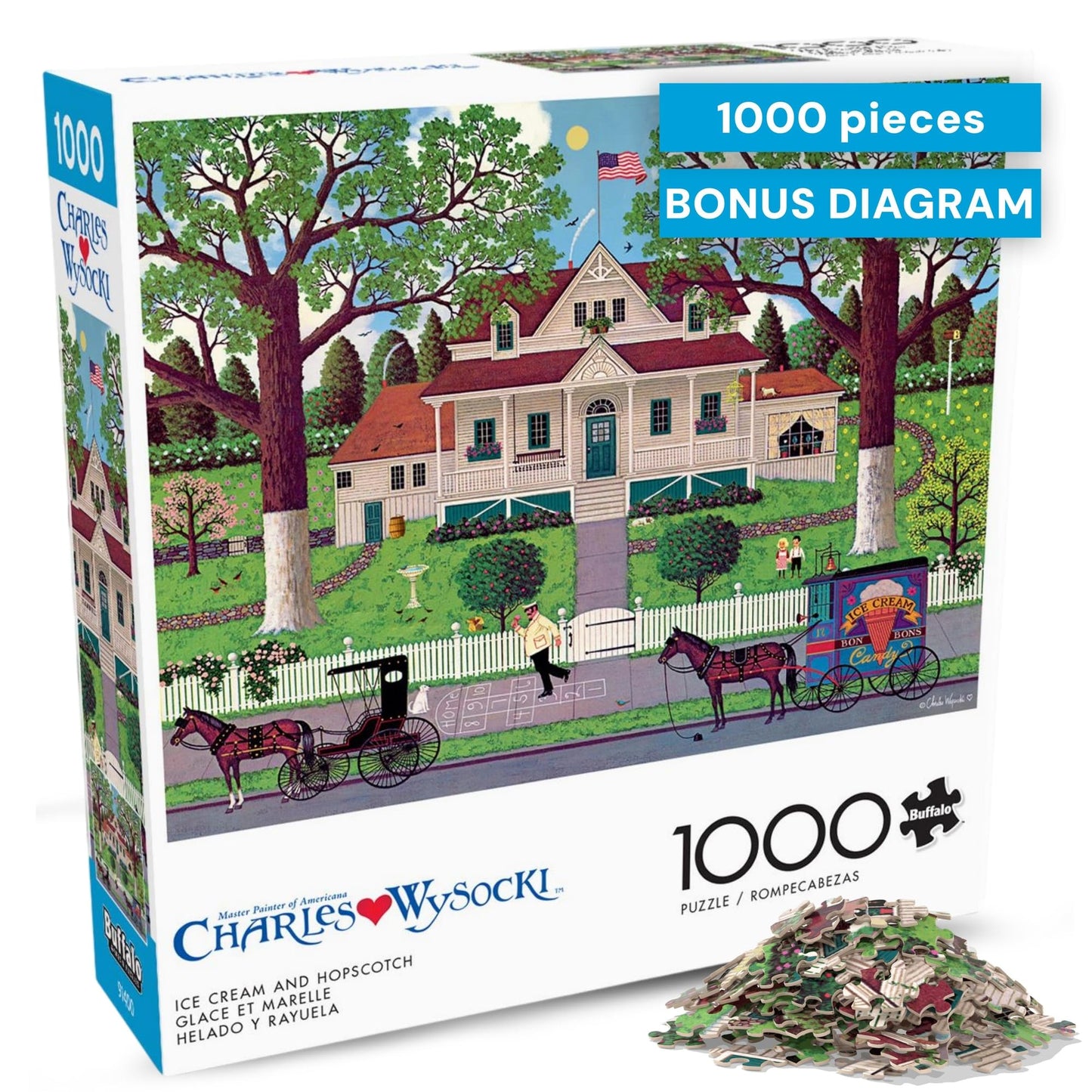 Buffalo Games Charles Wysocki - Ice Cream & Hopscotch - 1000 Piece Jigsaw Puzzle - 26.75 x 19.75 in, Bonus Poster - Adult Jigsaws - Recycled Board - 1000 Piece Puzzle for Adults