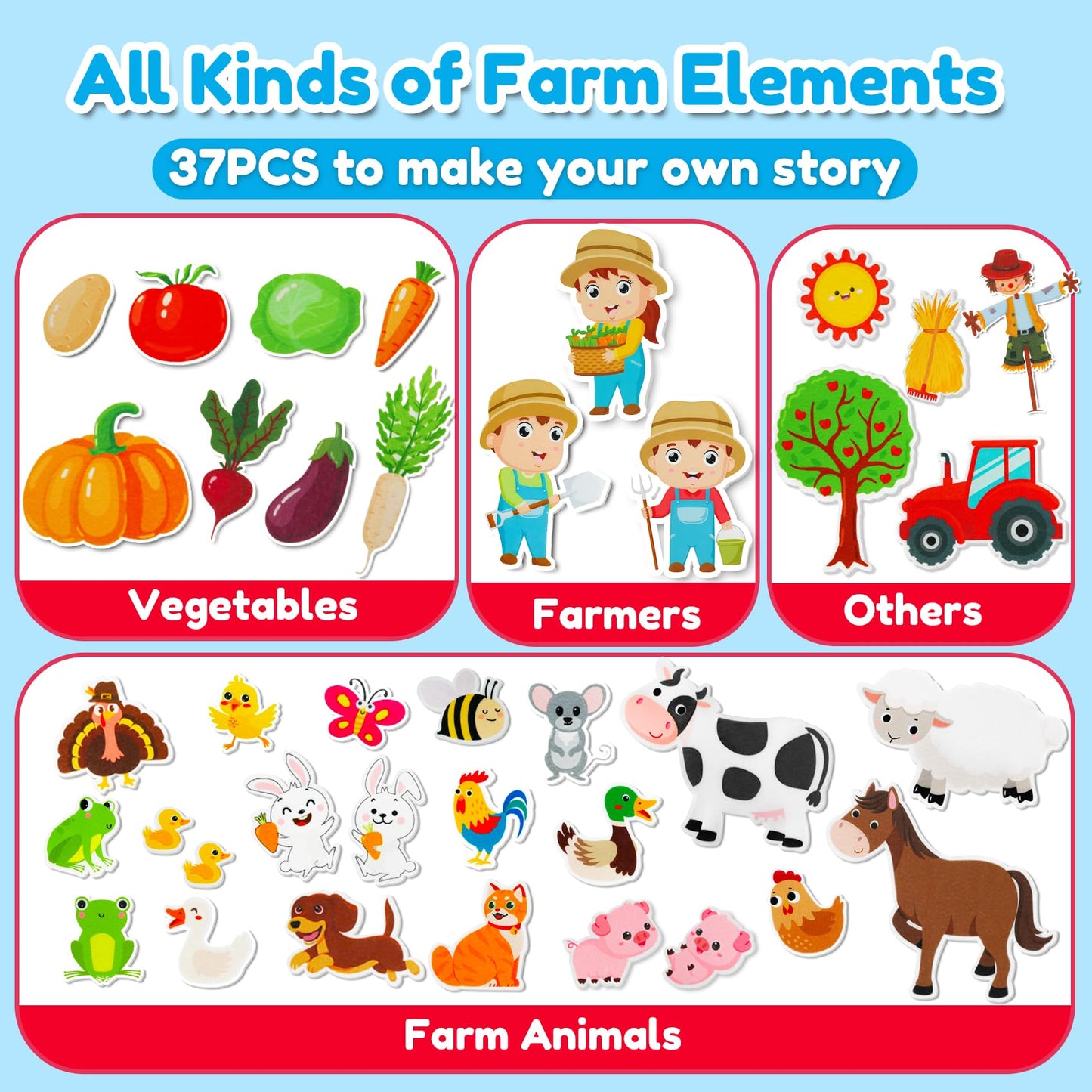 Farm Animals Felt Story Board Set, 3.5Ft 38Pcs Interactive Storytelling Busy Board Toys for 2 Year Old Boy Girl, Animal Farm Barnyard Preschool Learning Activities Toddler Toys for Ages 2-4 Gifts