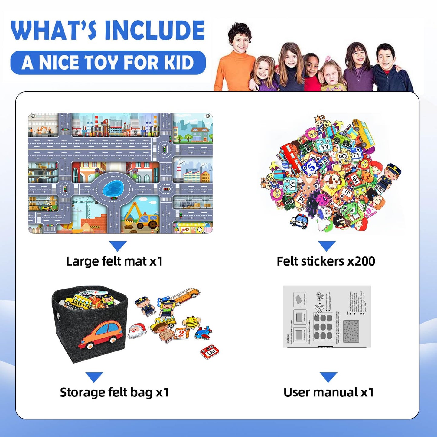 200 PCS Felt Board Story Set for Toddlers with Storage Bag City Traffic Themed Flannel Sensory Board Wall Interactive Storytelling Teaching Play Activity Kits 40x28 inch(Lightgrey)