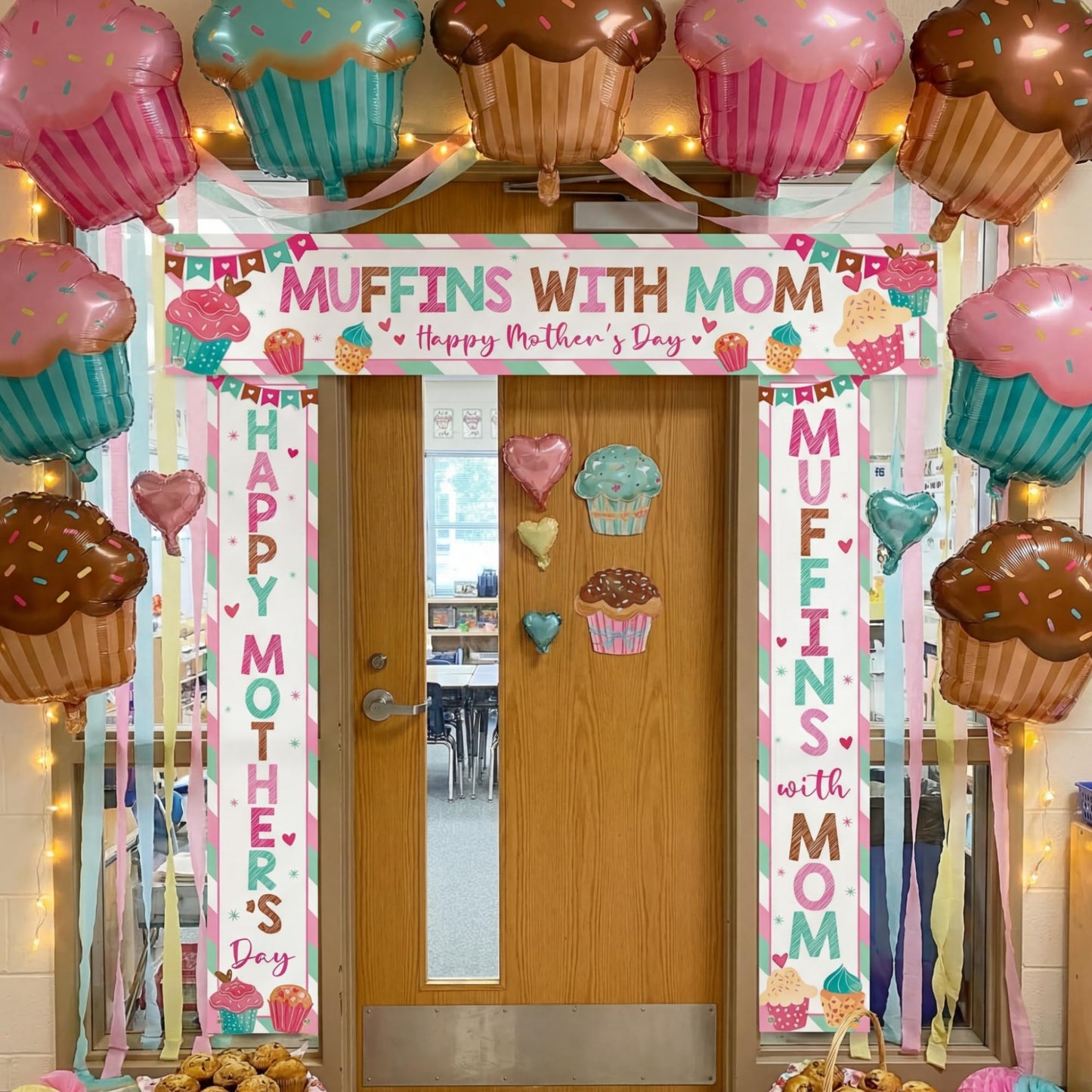 Fanfanwin 3 Pcs Happy Mother's Day Banner Muffins with Mom Decoration Mothers Day Banner Cake Love Mom Thank You Mama Party Supplies for Women Mama Wife Photo Booth Studio Props