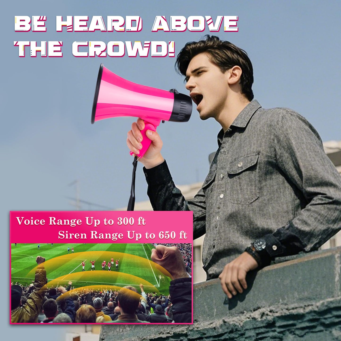 MyMealivos 20W Megaphone Bullhorn, Built in Siren & 240s Recording, 5.4"×8.6" Portable Megaphone with Volume Control Cover Up to 300 feet+ for Indoor and Outdoor Activities(Deeppink)