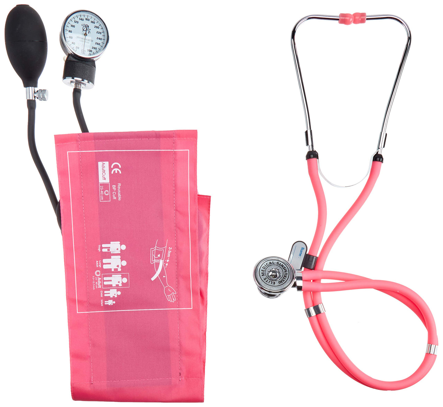 EMI Professional Deluxe Aneroid Sphygmomanometer and Sprague Rappaport Stethoscope Set Kit #330 (Pink)