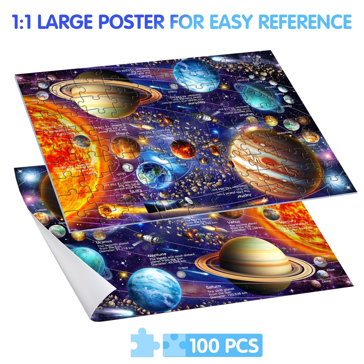 JOYZEXY 100 Piece Puzzles for Kids Ages 6-8-10, Solar System Puzzles 100 Pieces for Kids Science Educational Space Planet Puzzle Toys for Kids 6, 7, 8-10 Boys Girls