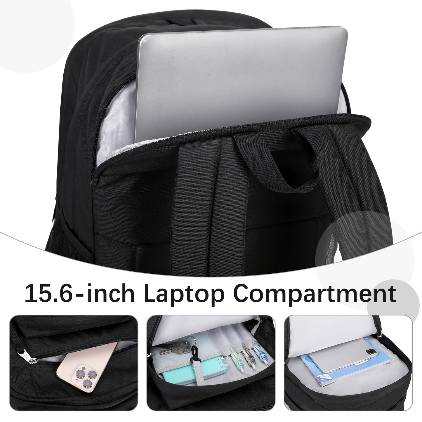 abshoo 34L Large Backpack for School Water Resistant Women Men Bookbag For College, Middle High School, Travel (Black)