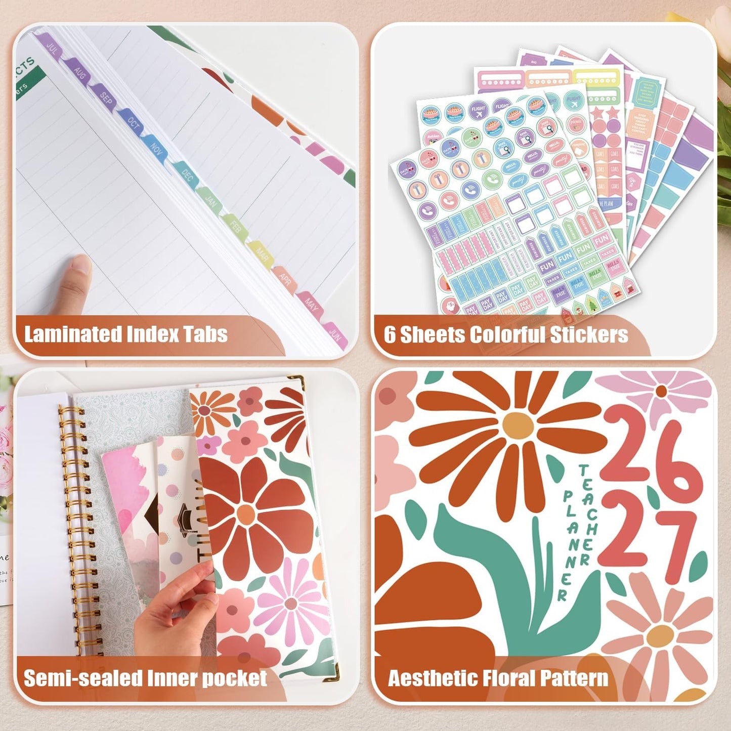 Teacher Planner 2026-2027 Academic Year, Academic Planners for Teachers from July 2026 to June 2027, 8.5"x11" Large Weekly & Monthly Lesson Planner with Pocket & Stickers for School Teachers Supplies