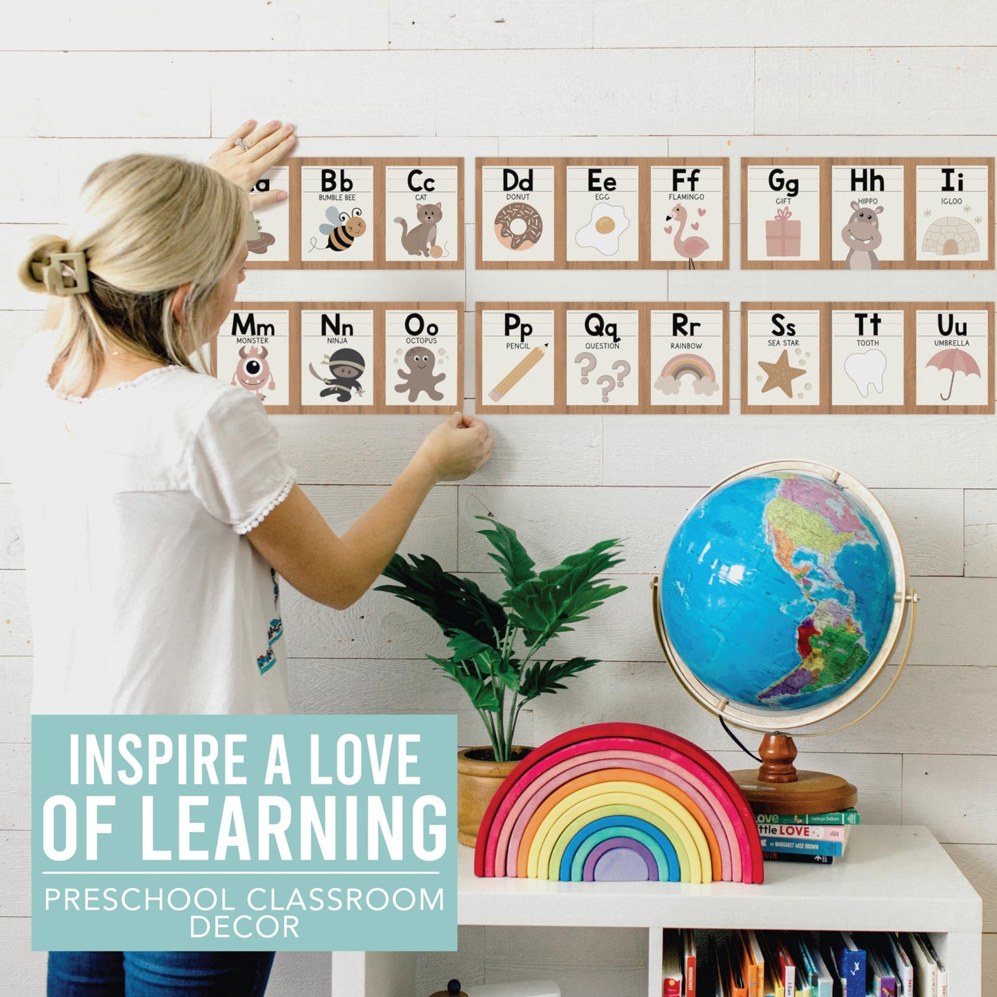 Hadley Designs Alphabet for Classroom Wall Decor - ABC Posters for Classroom Wall Chart Preschool & Kindergarten, ABC Letters & Number Line Elementary, Alphabet Cards, Boho Classroom Decor