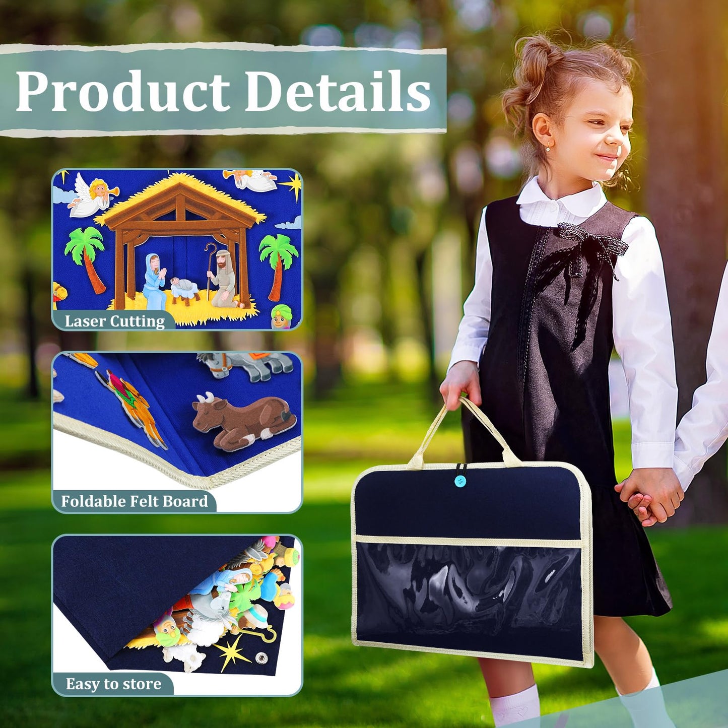 Yilloog Nativity Bible Felt Board Jesus Birth Felt Story Board Set Stories for Preschool, 32 Pcs Birth of Jesus Figures Nativity Stories Kit for Toddler Classroom Storytelling Activity(Classic Style)