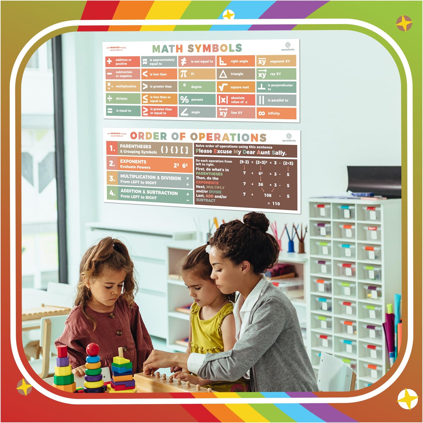 Sproutbrite 2 Count Educational Invisible Math Posters for Classroom (13.5"x39") - Large Invisible Math Posters for Middle School - Invisible Math Banner for High school - Includes Math Symbols Pi, Angle and Square Root Helping Students Understand Core Ma