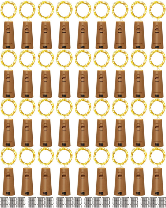 Hortsun 60 Pack Cork Fairy String Lights, 20 LED, 7 ft Silver Wire, Battery Operated, Waterproof, Warm White for Decor and Parties