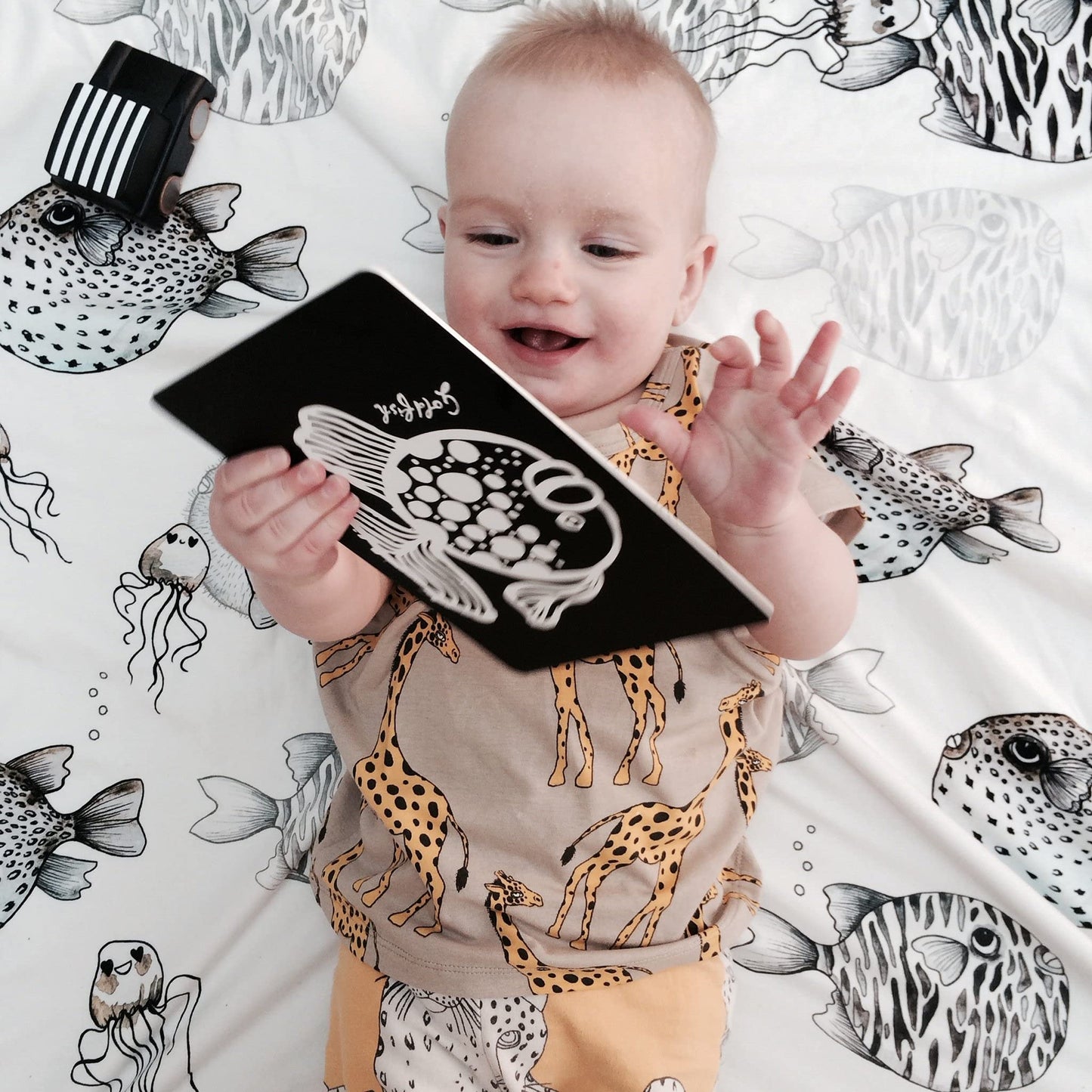 Wee Gallery High Contrast Baby Cards - Black and White Cards for Newborns, 6 to 12 Months Baby Flash Cards, Tummy Time and Visual Stimulation Art Cards - Ocean Animals