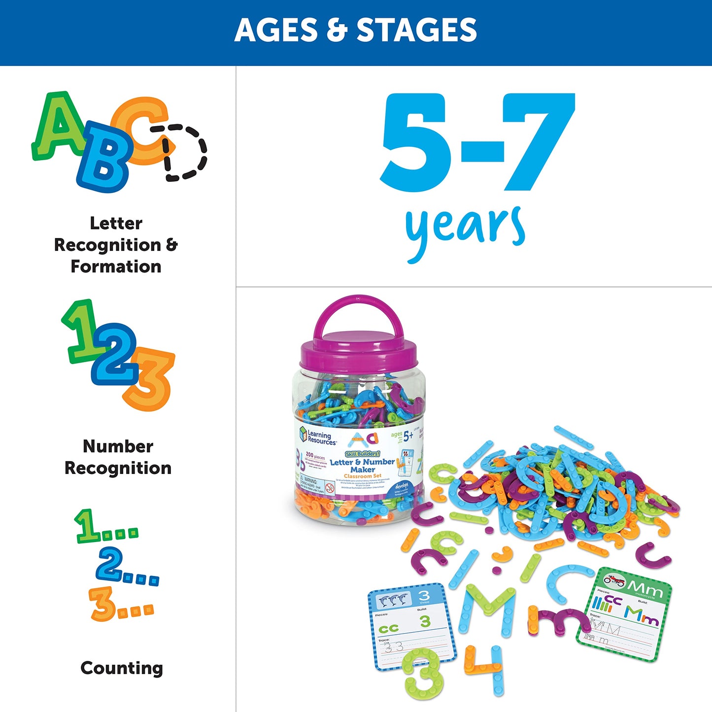 Learning Resources Skill Builders! Letter & Number Maker Classroom Set, 200 Pieces, Age 5+, counting, alphabet, number skills, teacher supplies, school supplies, letters and numbers