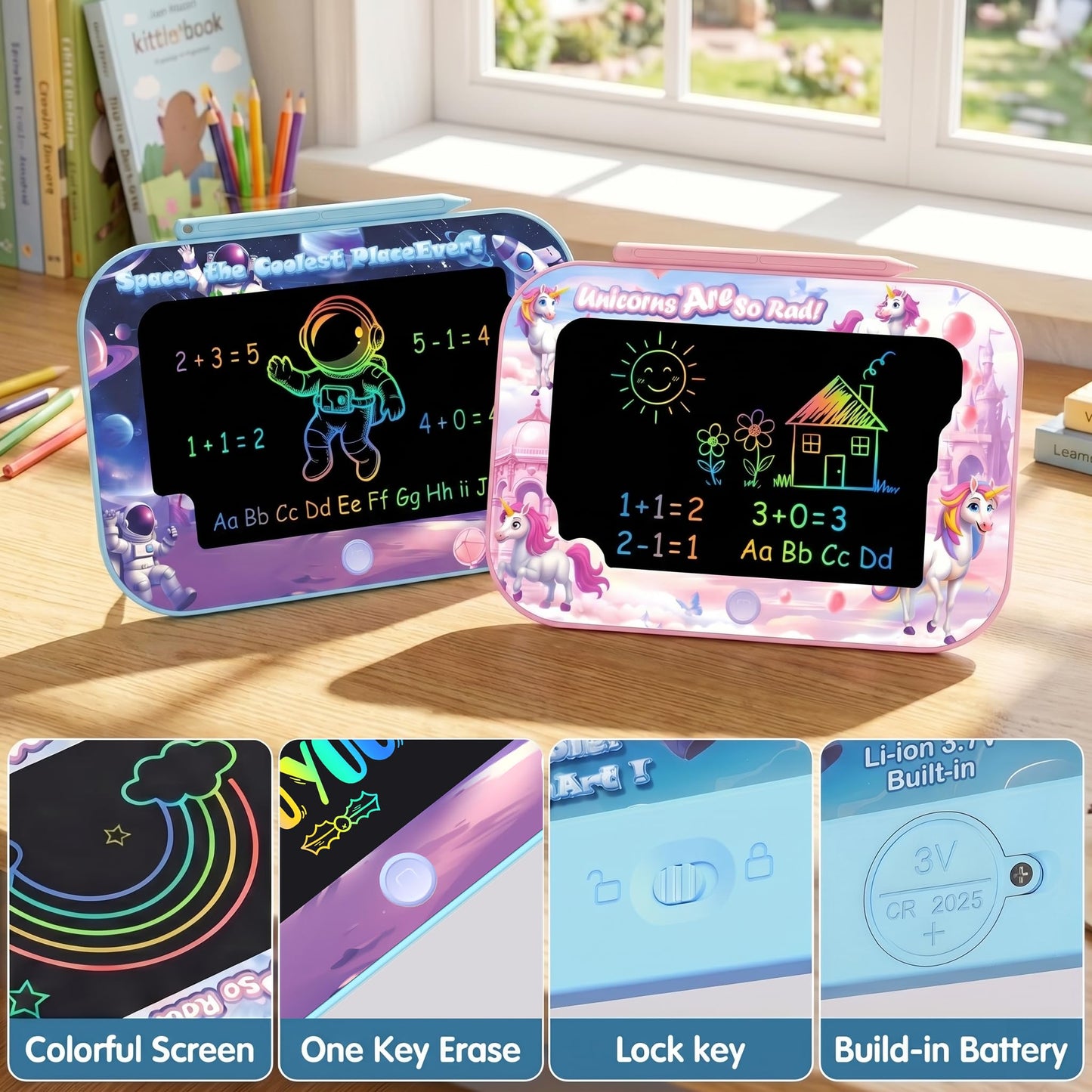10 Inch LCD Writing Tablet for Kids,2 Pack Kids Drawing Board, Doodle Pad with Color Screen, Reusable Electronic Writing Tablet for Ages 3-8, Educational Travel Toys for Boys & Girls Birthday Gifts