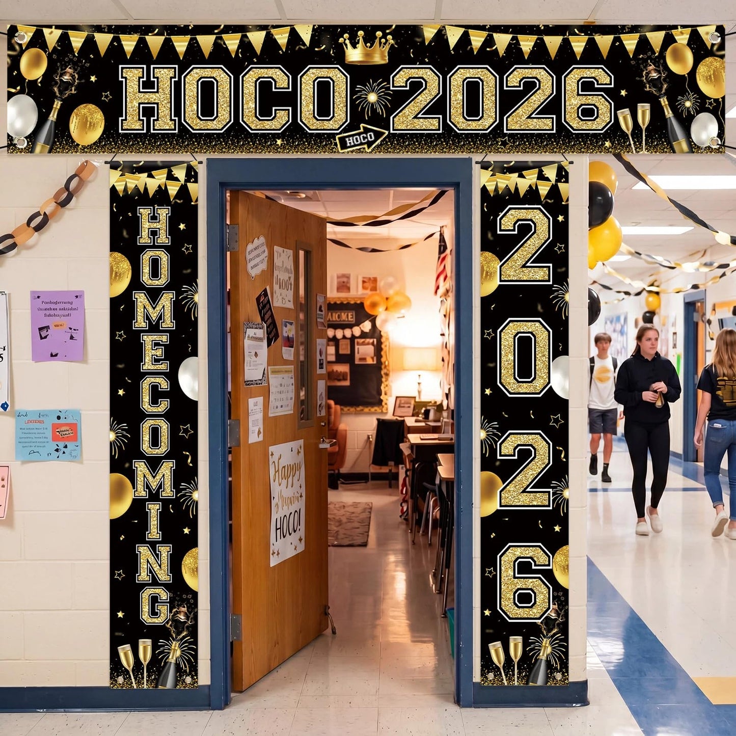 Fanfanwin 3 Pcs Hoco 2026 Banner Decorations for Hoco Party 2026 Black and Gold Homecoming 2026 Banner Yard Decorations for Homecoming Dance Party Background Supply