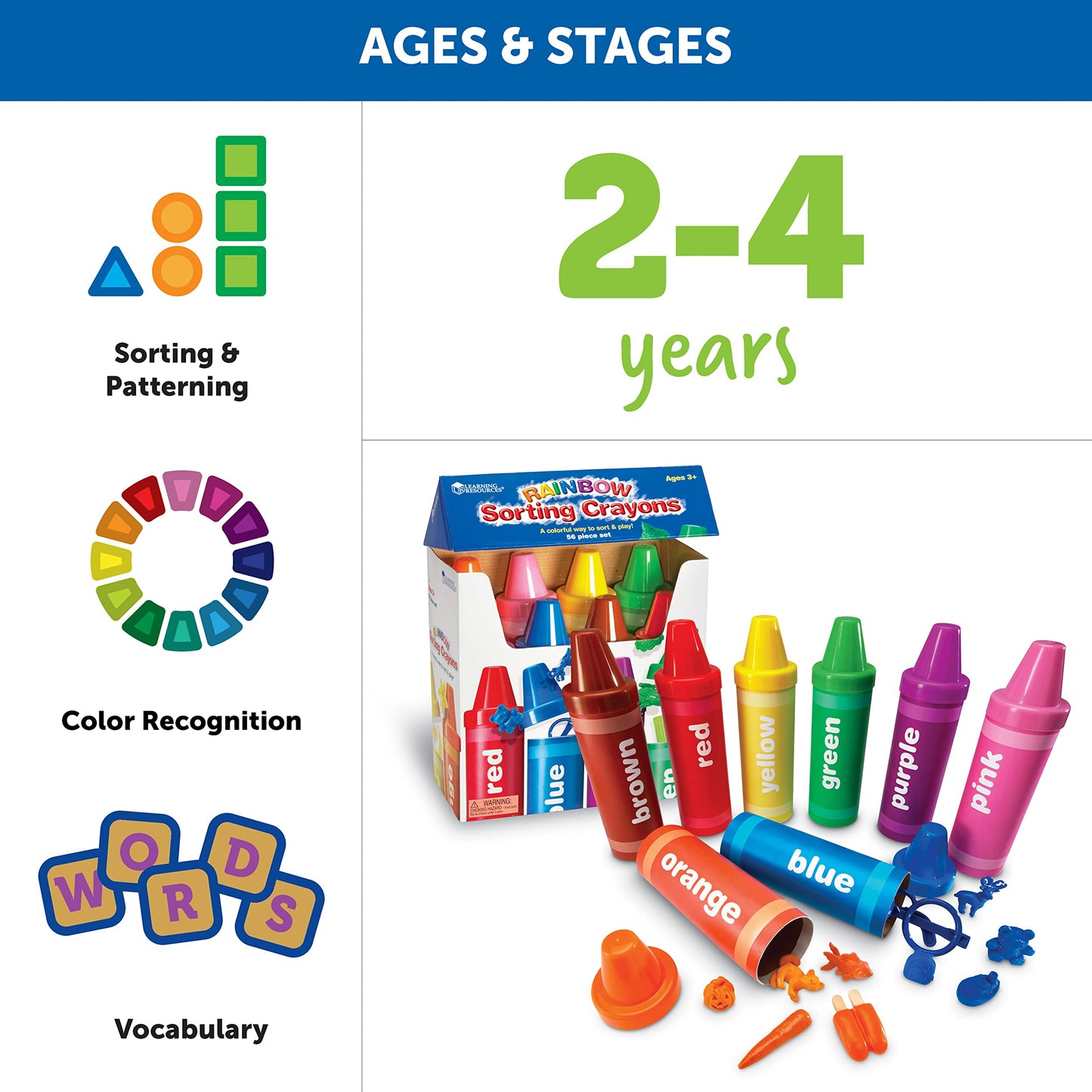 Learning Resources Rainbow Sorting Crayons - Toddler Gifts, Toddler Accessories, Jumbo Stacking Toys, Fine Motor Skills, Classroom And Preschool Activities, Montessori