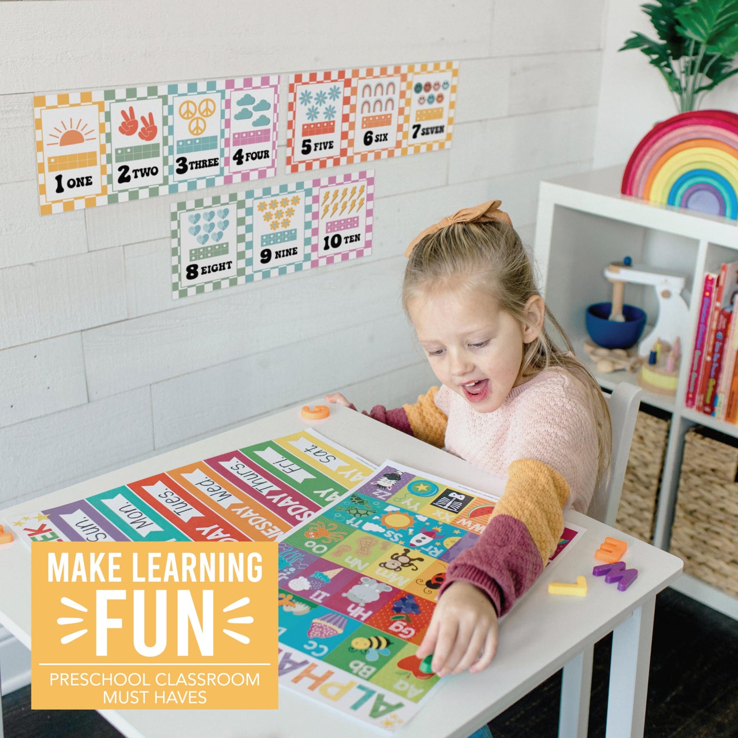 Hadley Designs Alphabet for Classroom Wall Decor - ABC Posters for Classroom Wall Chart Preschool & Kindergarten, ABC Letters & Number Line Elementary, Alphabet Cards, Retro Classroom Decor