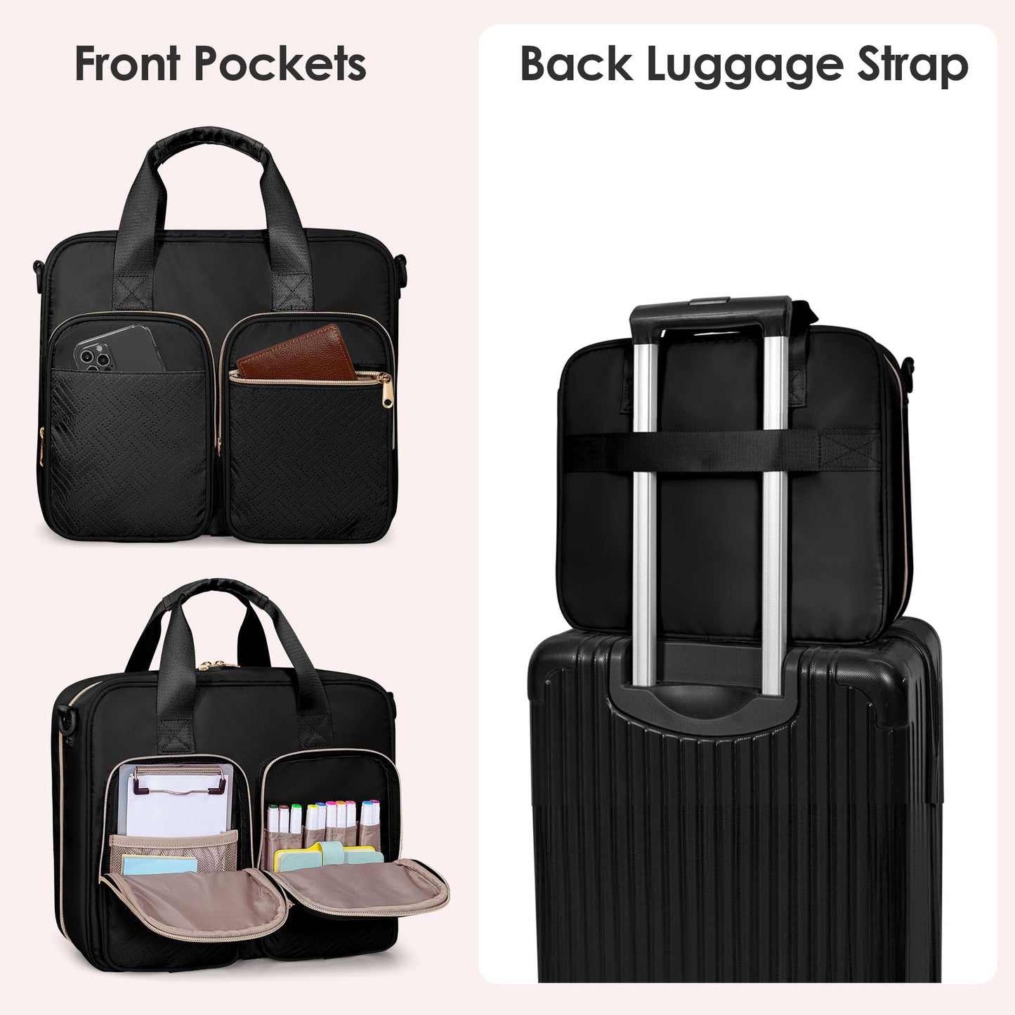 Prokva 3 Ring Zipper Binder, 2 Inch Ring Binder Organizer Bag with Shoulder Strap Fits 13 Inch Laptop and 500 Sheets, Black (Empty Bag Only)