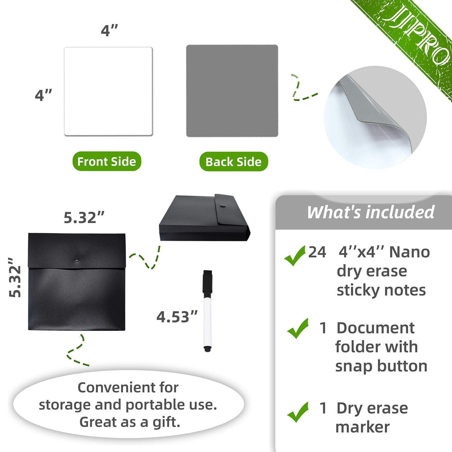 Dry Erase Sticky Notes. Reusable Whiteboard Stickers 4"x4" - 24 Pack. Suitable for All Smooth Surface. Great for Labels, Lists, Reminders and Decals. Washable, Removable
