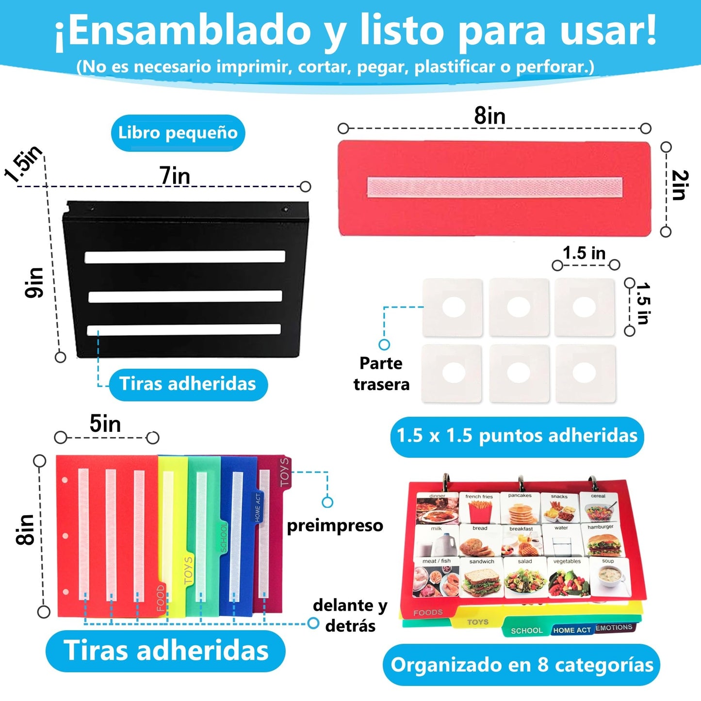 Visual Communication Book,162 ASD Photo Picture Cards: Autism Language Vocabulary, Speech Articulation Therapy, ADHD & Aprexia Learning (Spanish Laminate Real Photo Book, Small)