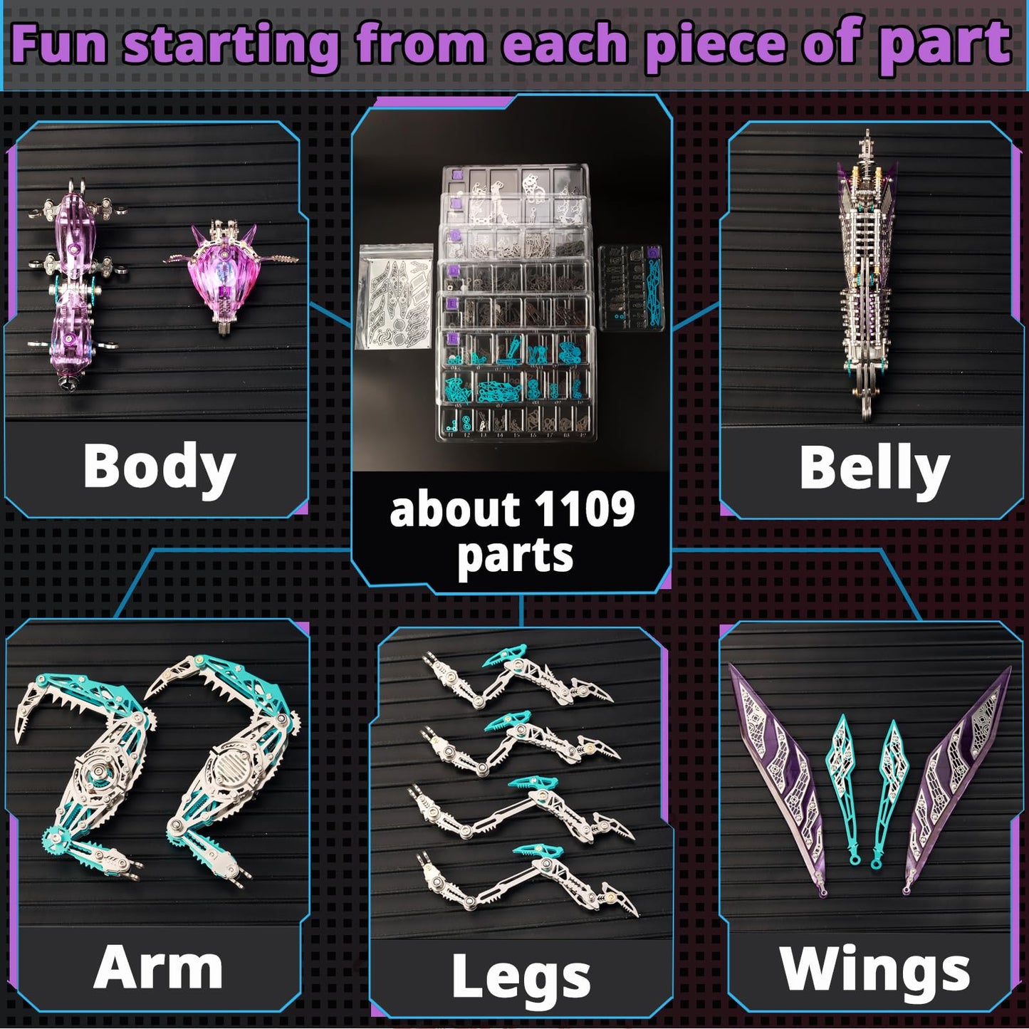 YUEZUDPO 3D Metal Puzzle, 1000 Pieces DIY Mechanical Building Kit for Adults, Difficult Model Kit for Men Women Birthday Christmas (Purple)