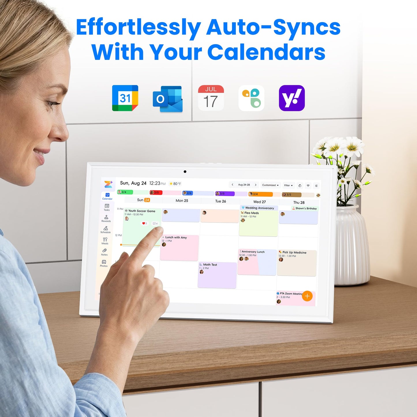 15.6" Smart Digital Calendar, Touchscreen Family Planner, No Subscription Required, 32GB, Multi-User Sync, Wall/Desk Mountable with Magnetic Accessories, Gifts for Mom Dad